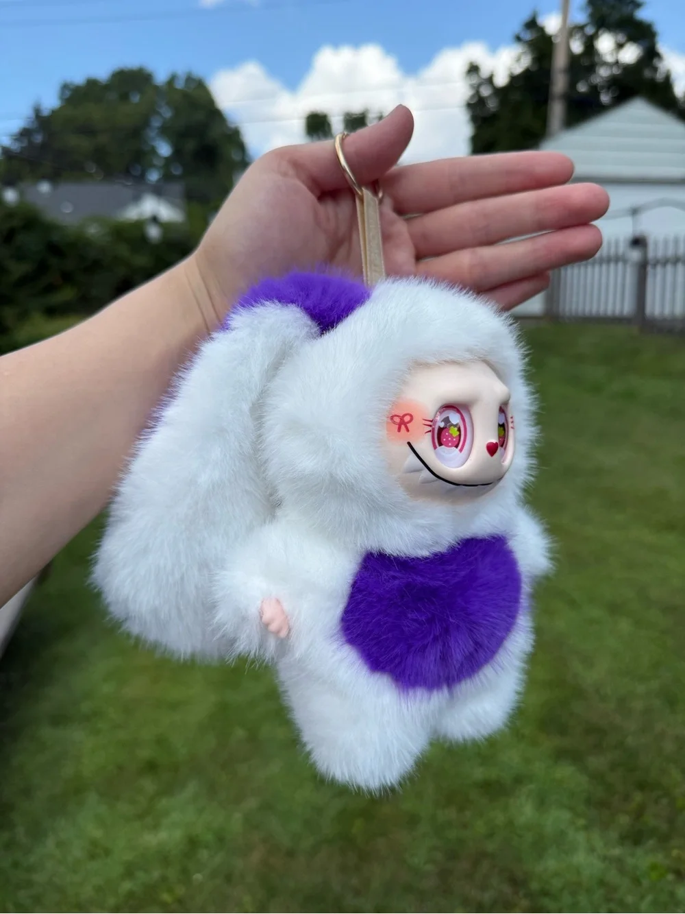 Purple & White Plush Bunny Small Pet Toy - Soft Fuzzy Bag Charm Not Pop Mart
